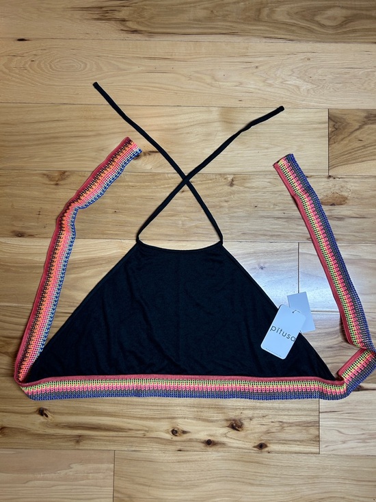 Pitusa Tops - NWT Pitusa Black Halter Crop Top with Rainbow Trim | Size OS